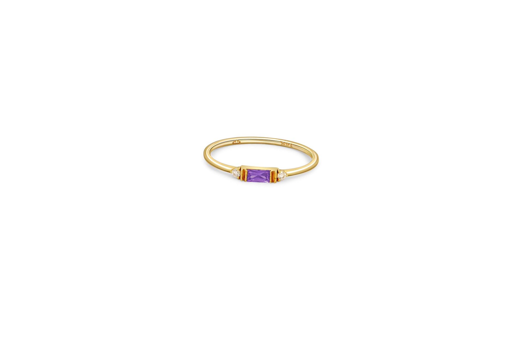 East west Baguette Cut Amethyst Engagement 14k gold Ring.