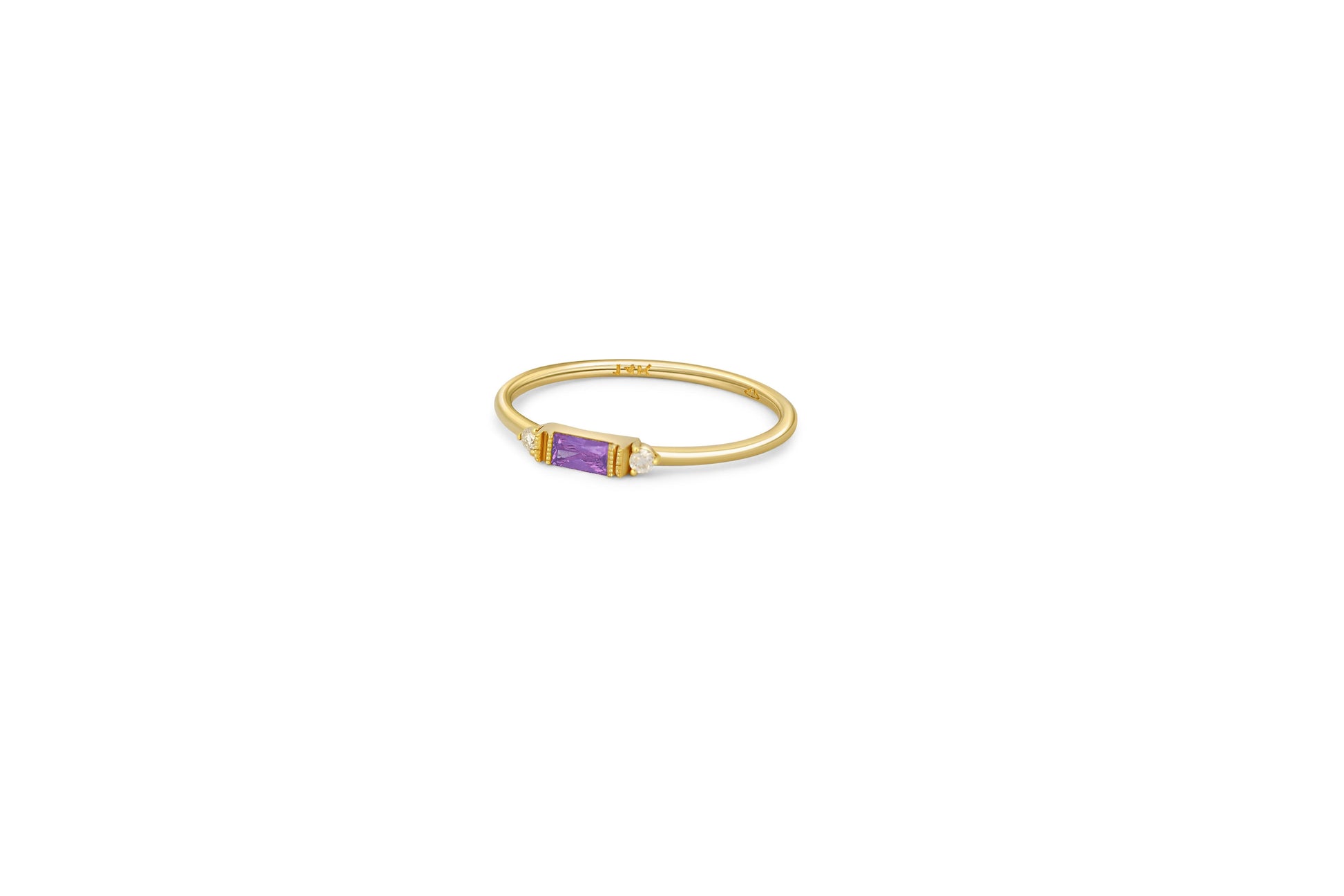 East west Baguette Cut Amethyst Engagement 14k gold Ring.