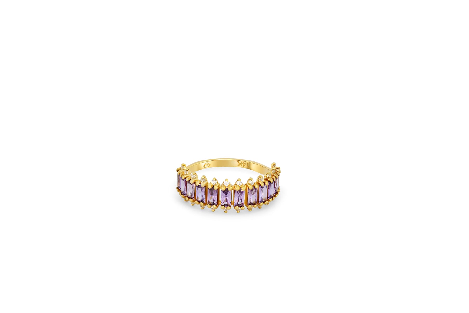 Lavender gems baguette 14k gold half eternity ring