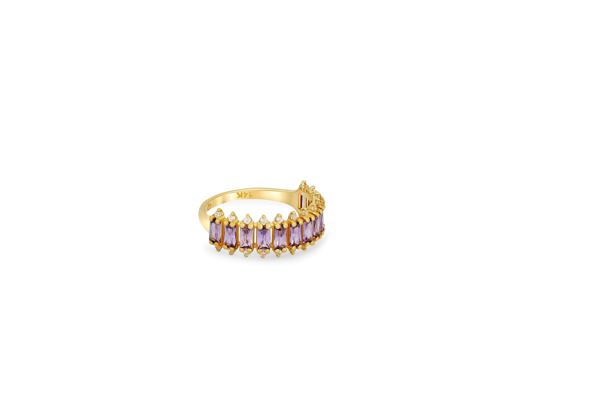 Lavender gems baguette 14k gold half eternity ring