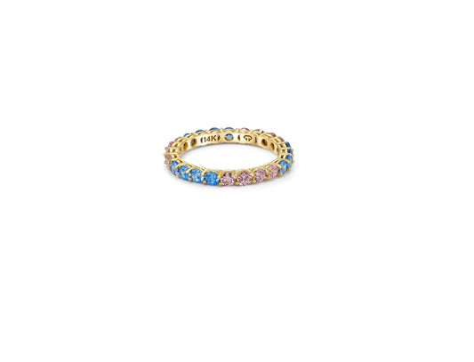 Multicolor gemstones eternity 14k gold ring band