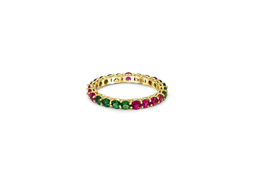 Multicolor gemstones eternity 14k gold ring band