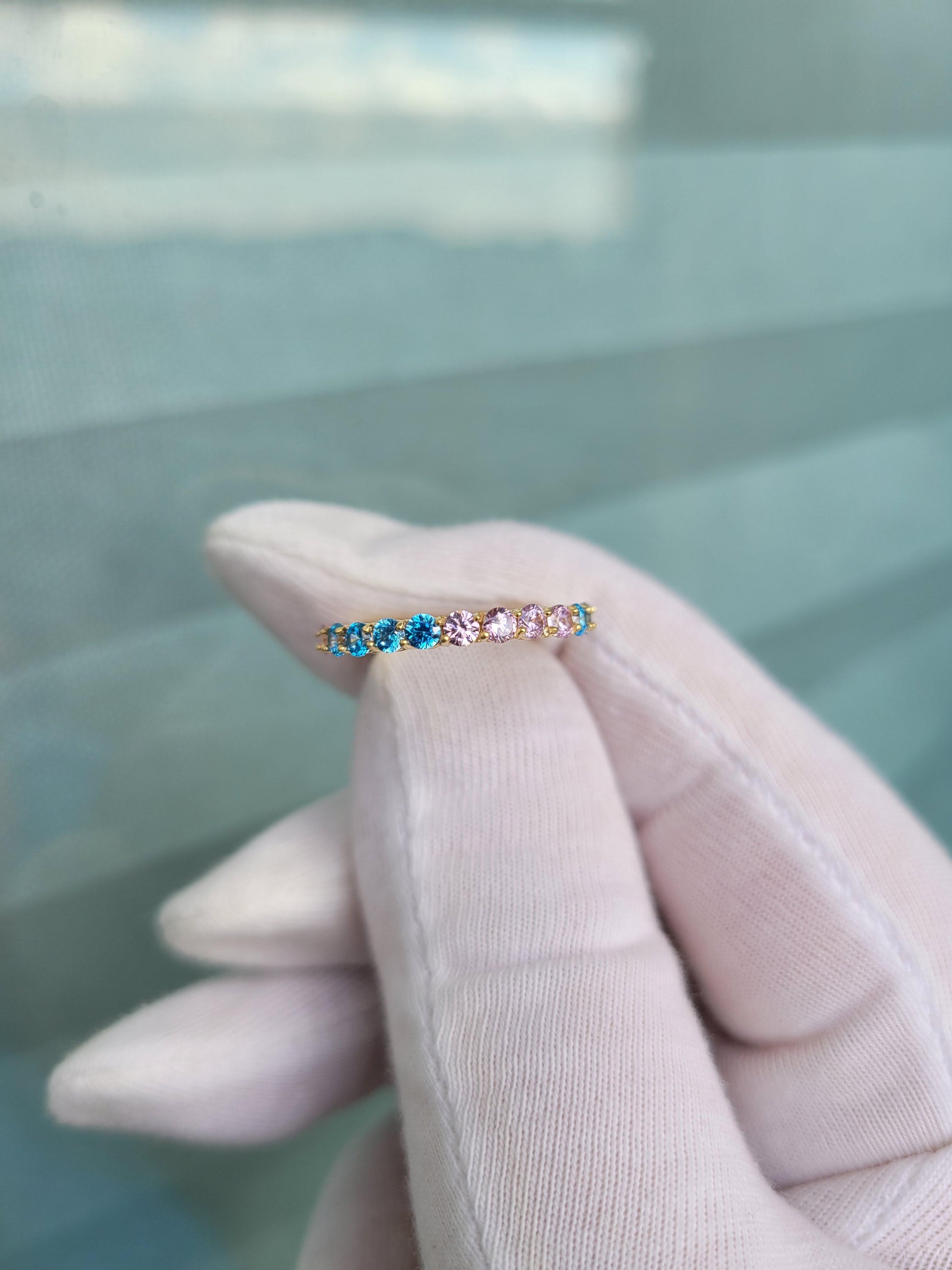 Multicolor gemstones eternity 14k gold ring band