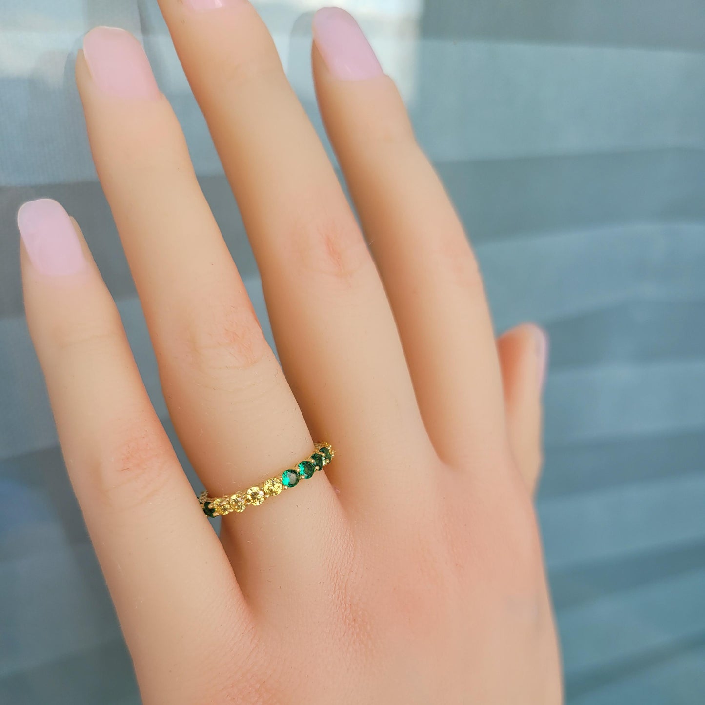 Multicolor gemstones eternity 14k gold ring band