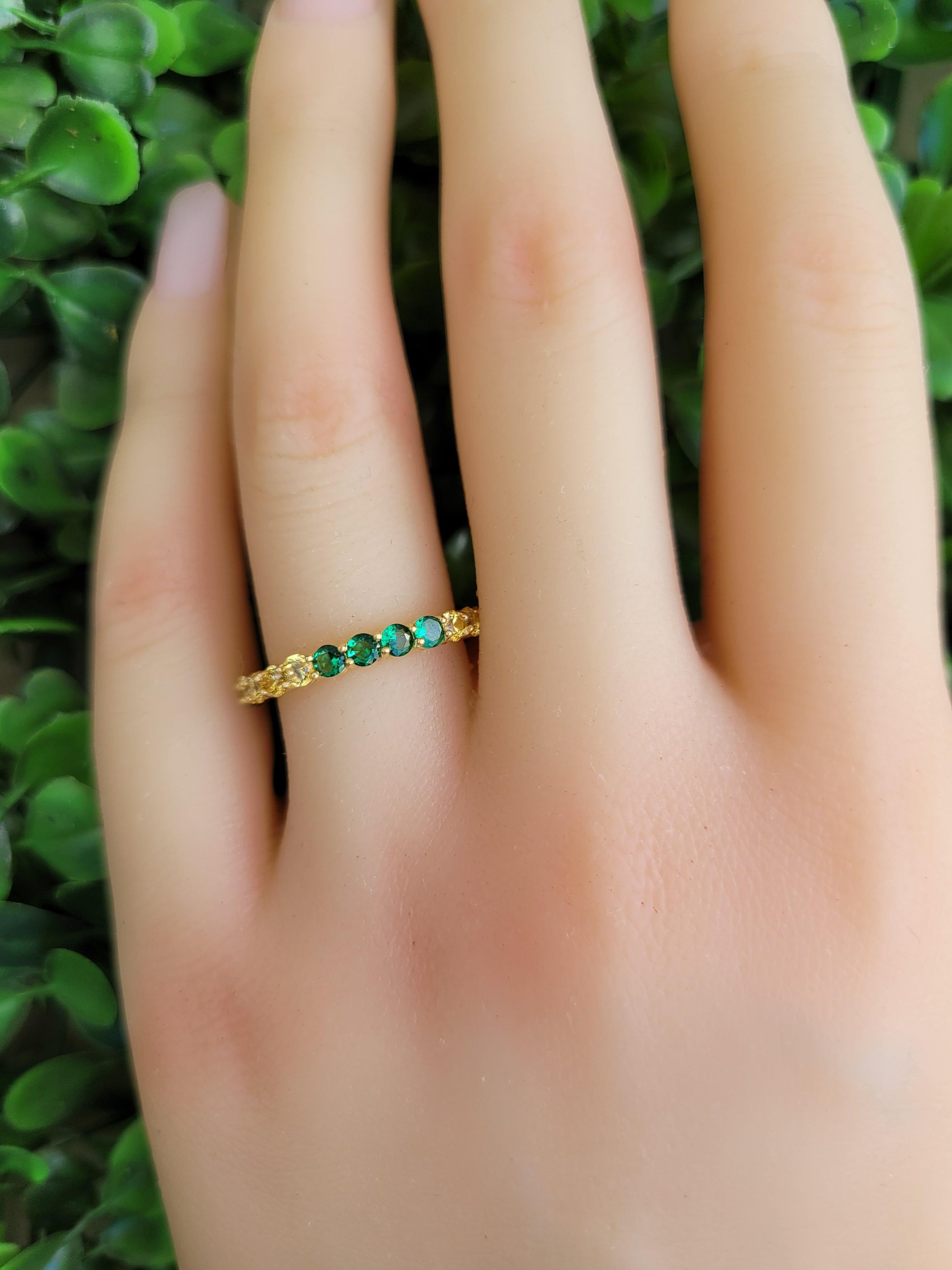 Multicolor gemstones eternity 14k gold ring band