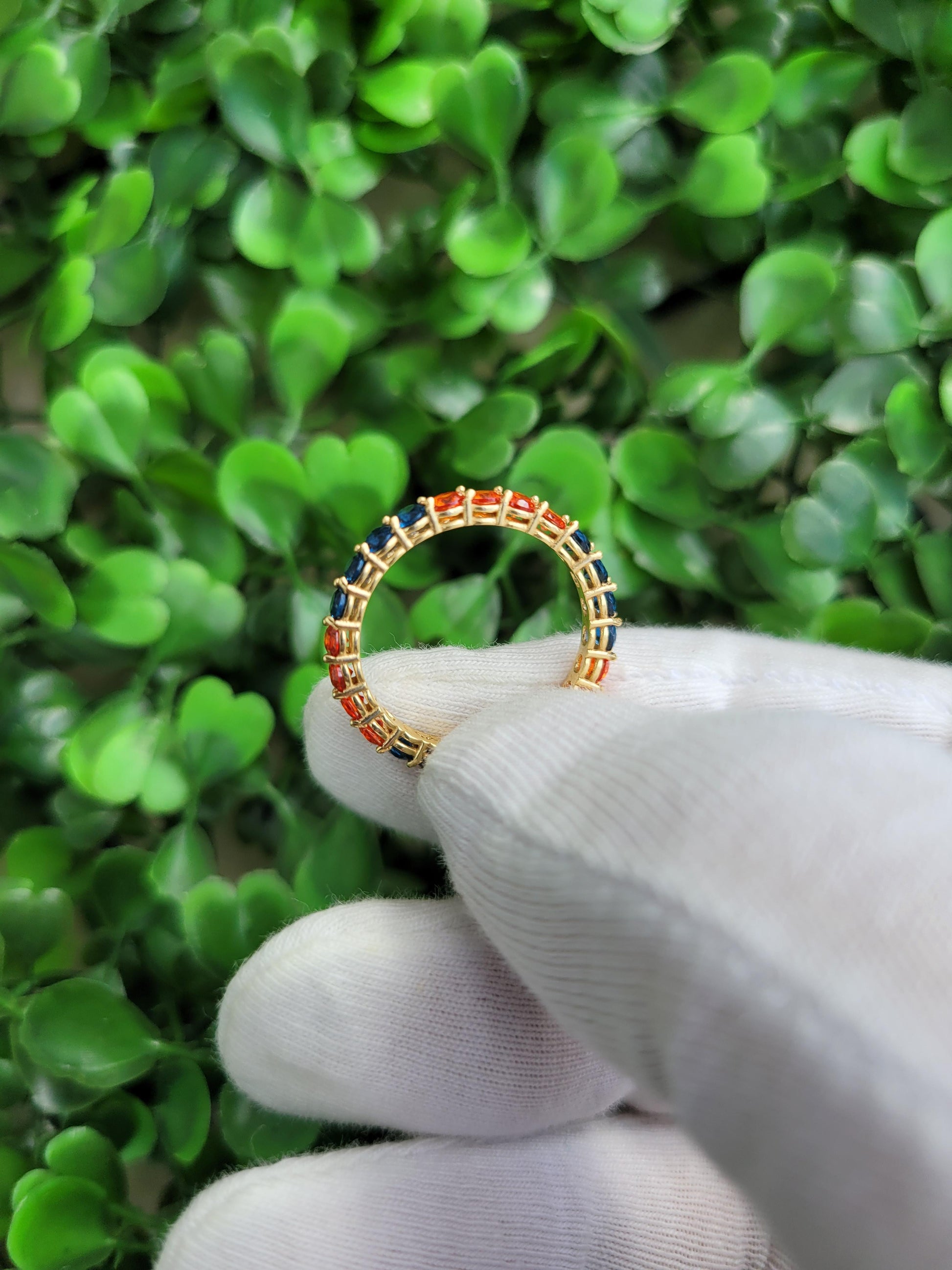 Multicolor gemstones eternity 14k gold ring band