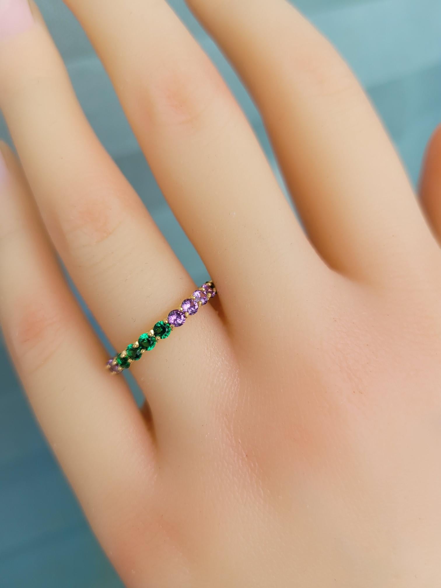 Multicolor gemstones eternity 14k gold ring band