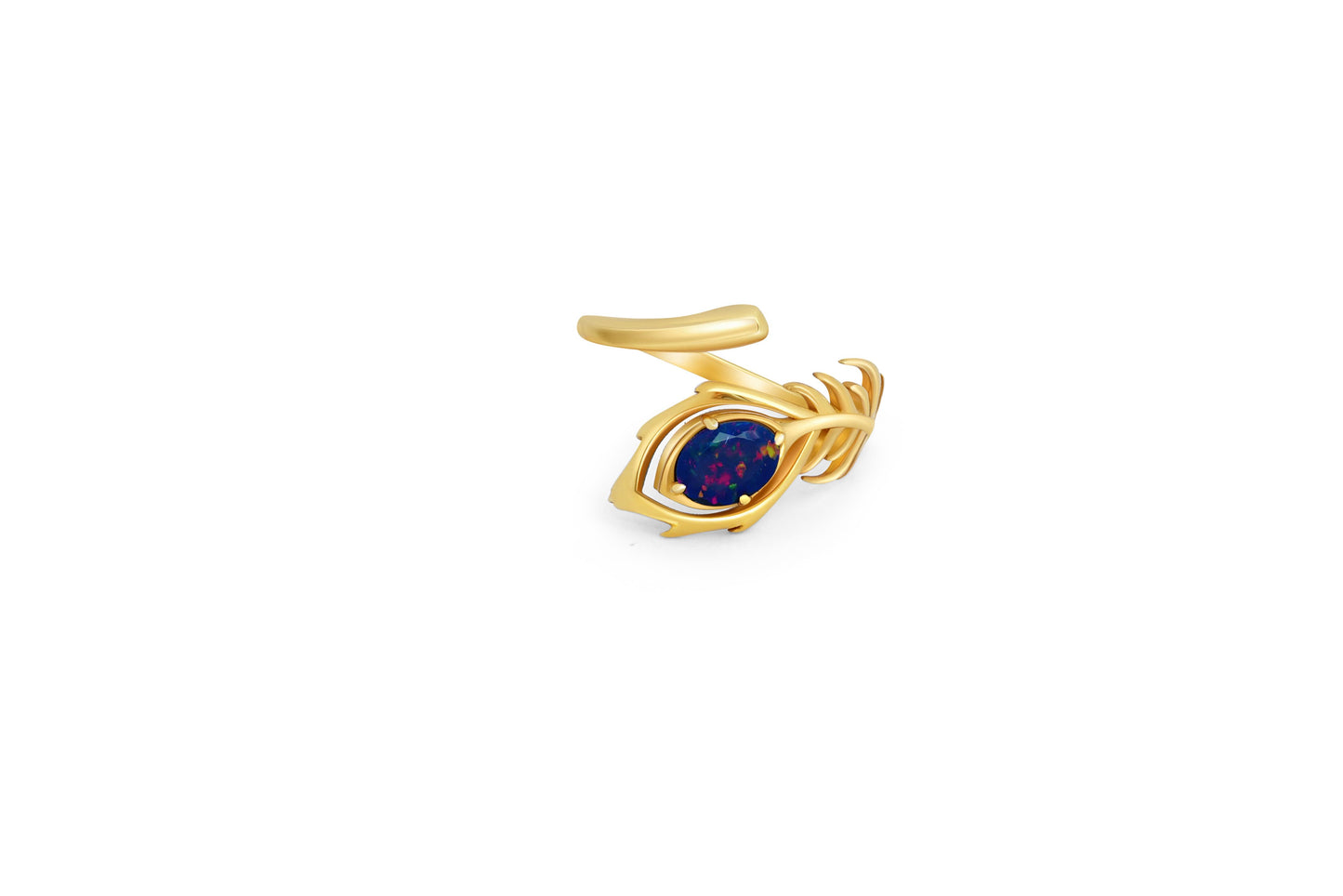 Peacock Feather Opal 14k gold ring