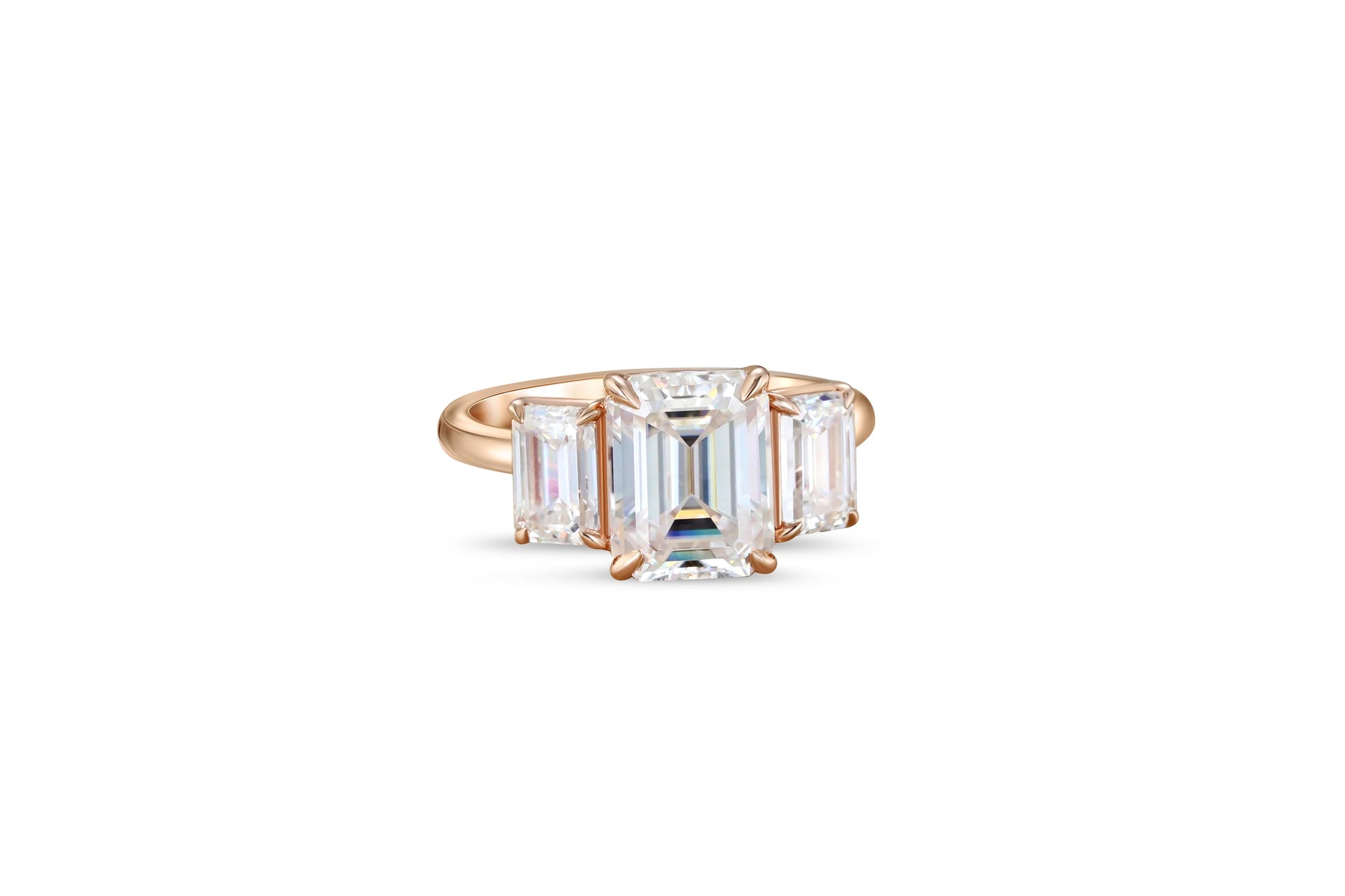 Emerald Cut Moissanite Three Stone Engagement 14k gold Ring