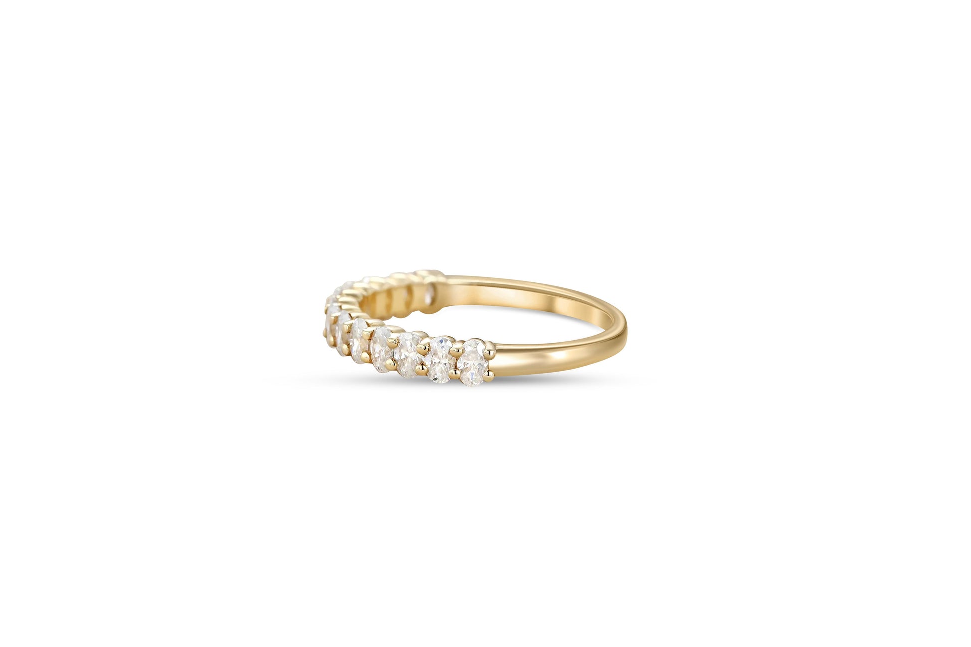 Oval moissanite 14k gold semi eternity wedding band