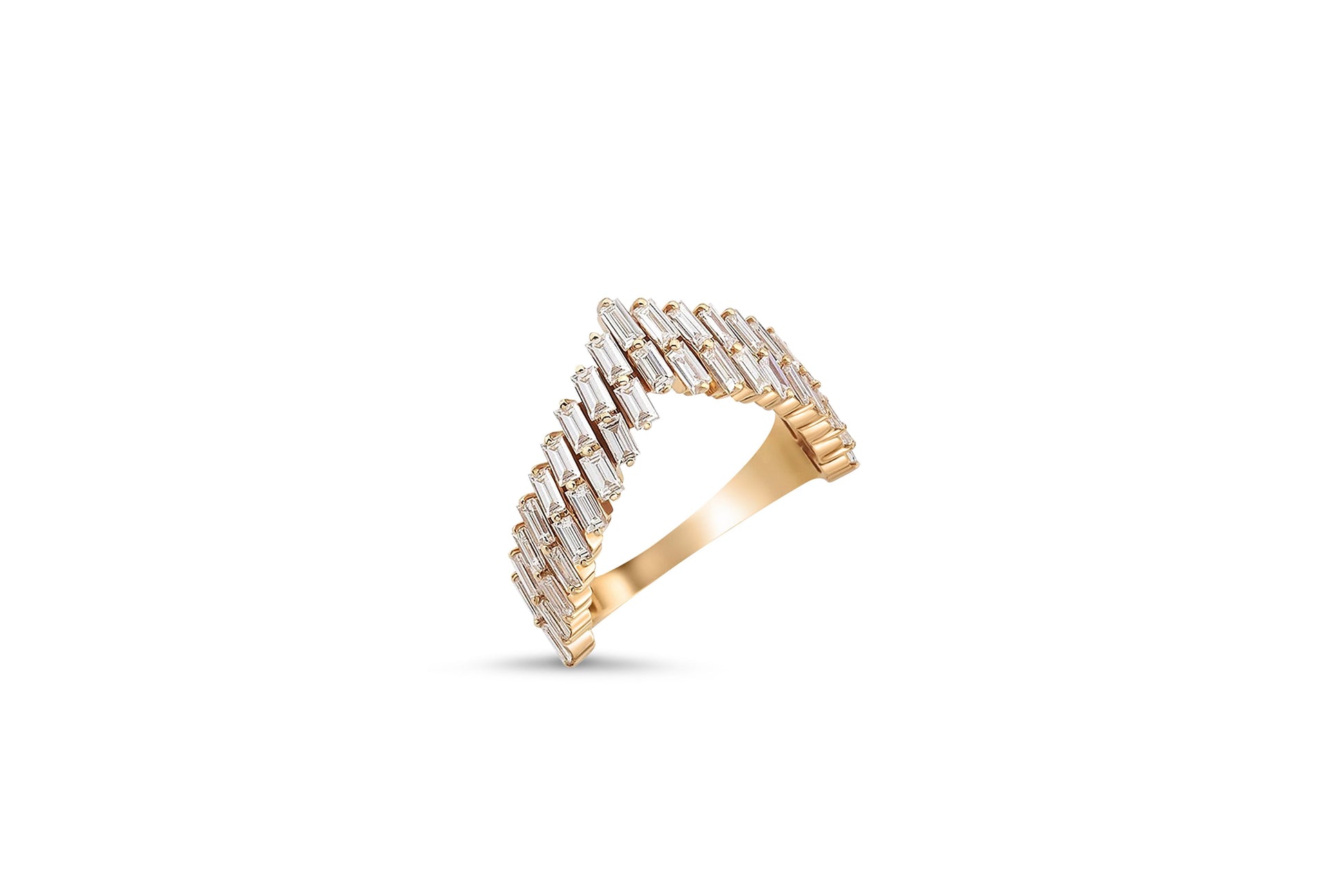 Art Deco Baguette Chevron 14k gold ring