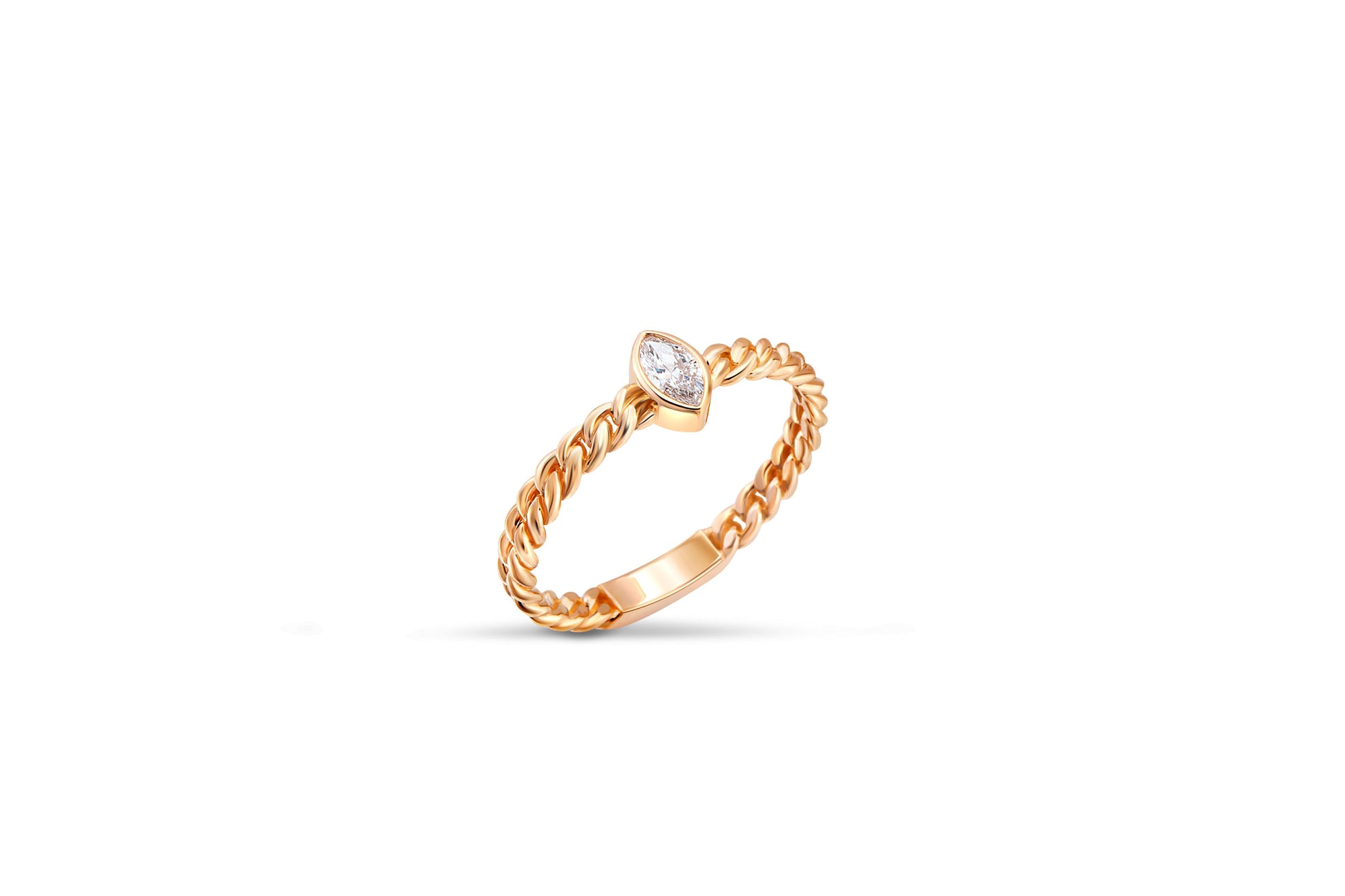 Marquise moissanite Cuban Link 14k gold ring