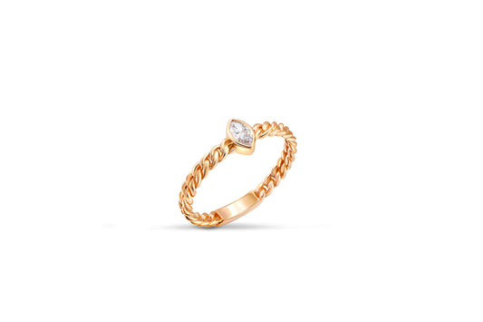 Marquise moissanite Cuban Link 14k gold ring