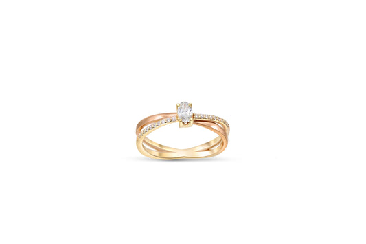 Oval moissanite spiral 14k gold ring