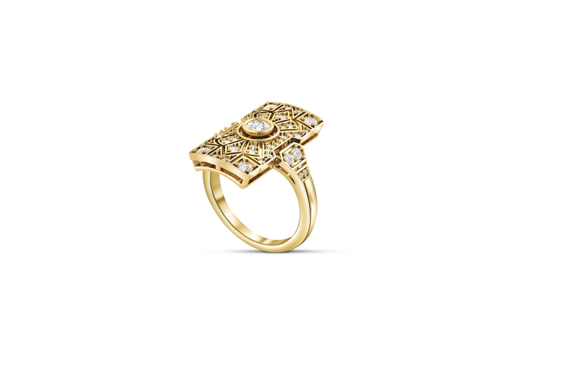 Art Deco Moissanite wedding 14k gold ring