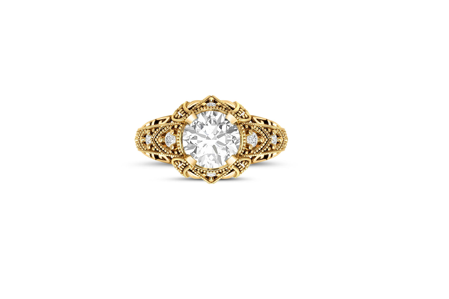 Vintage 1.5 ct Round Moissanite Engagement 14k Gold Ring