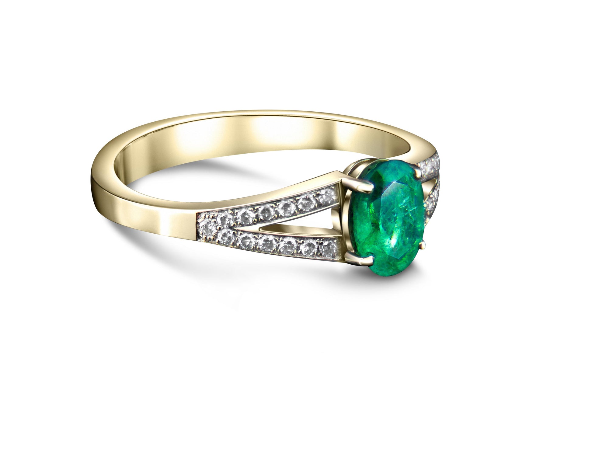 Emerald engagement 14k gold ring