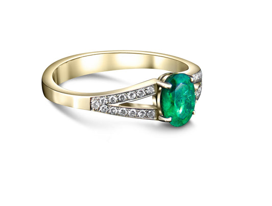 Emerald engagement 14k gold ring