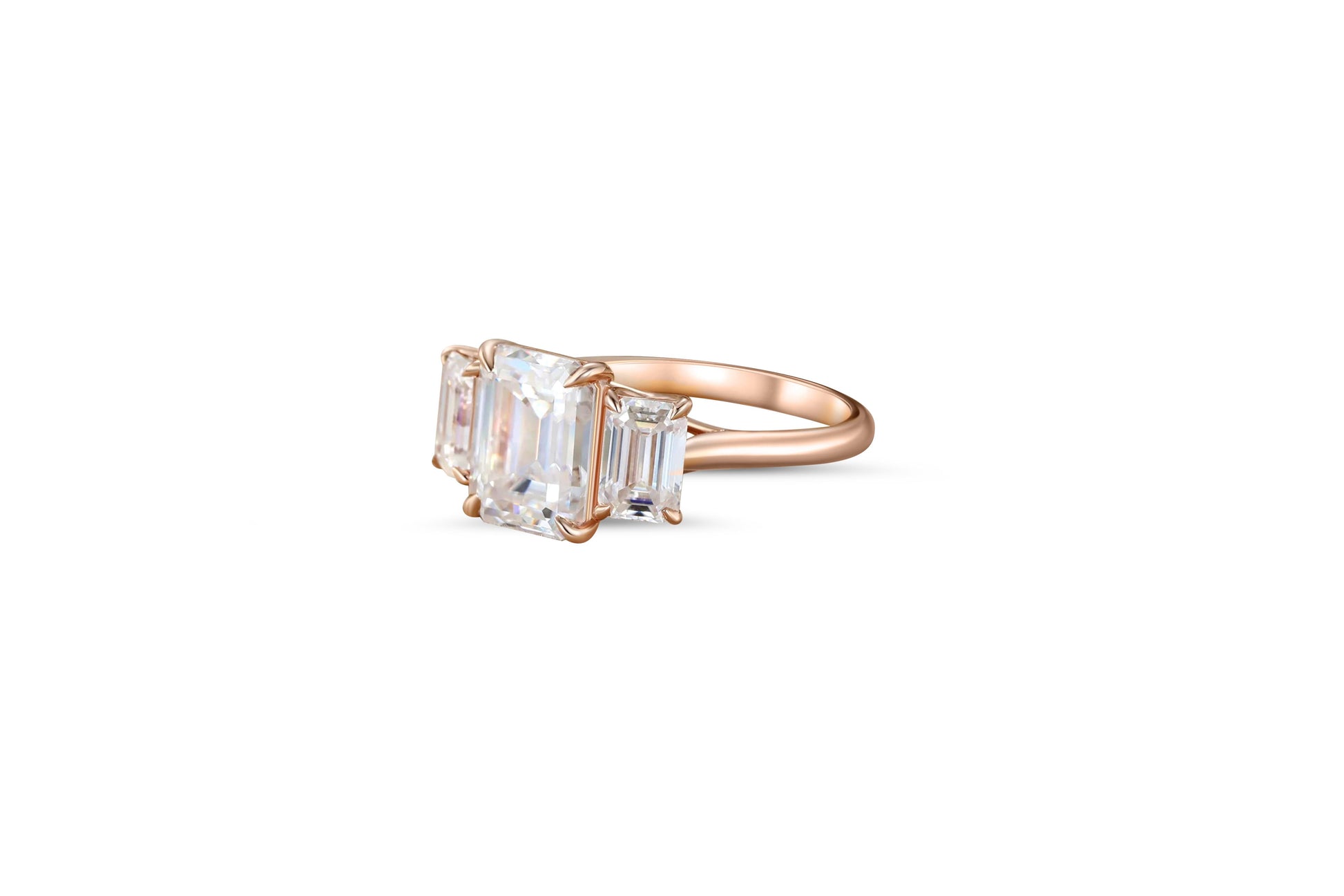 Emerald Cut Moissanite Three Stone Engagement 14k gold Ring