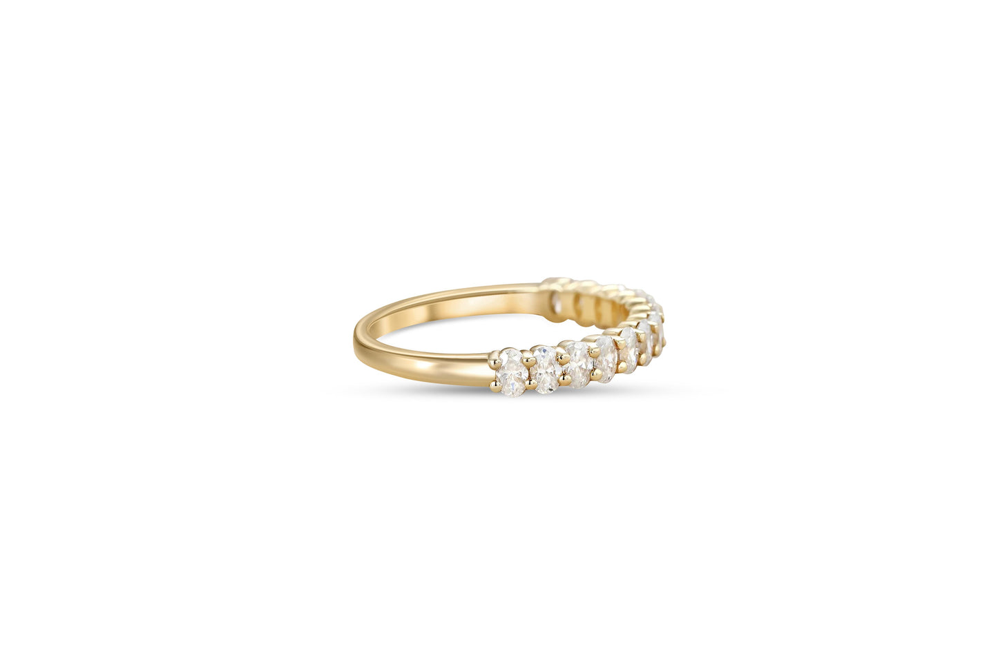 Oval moissanite 14k gold semi eternity wedding band