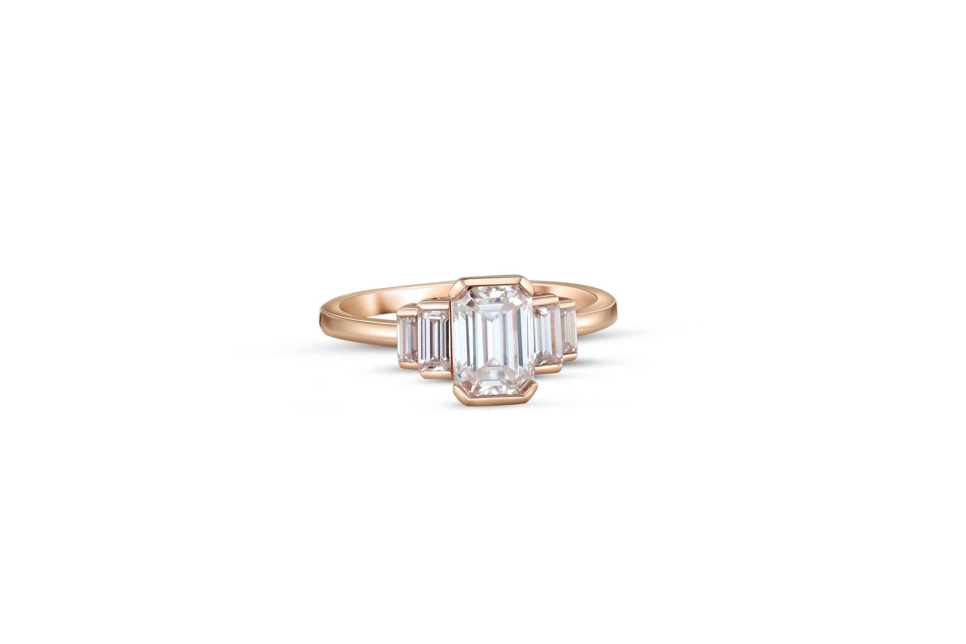 Three Stone Emerald Cut Moissanite Engagement 14k gold Ring