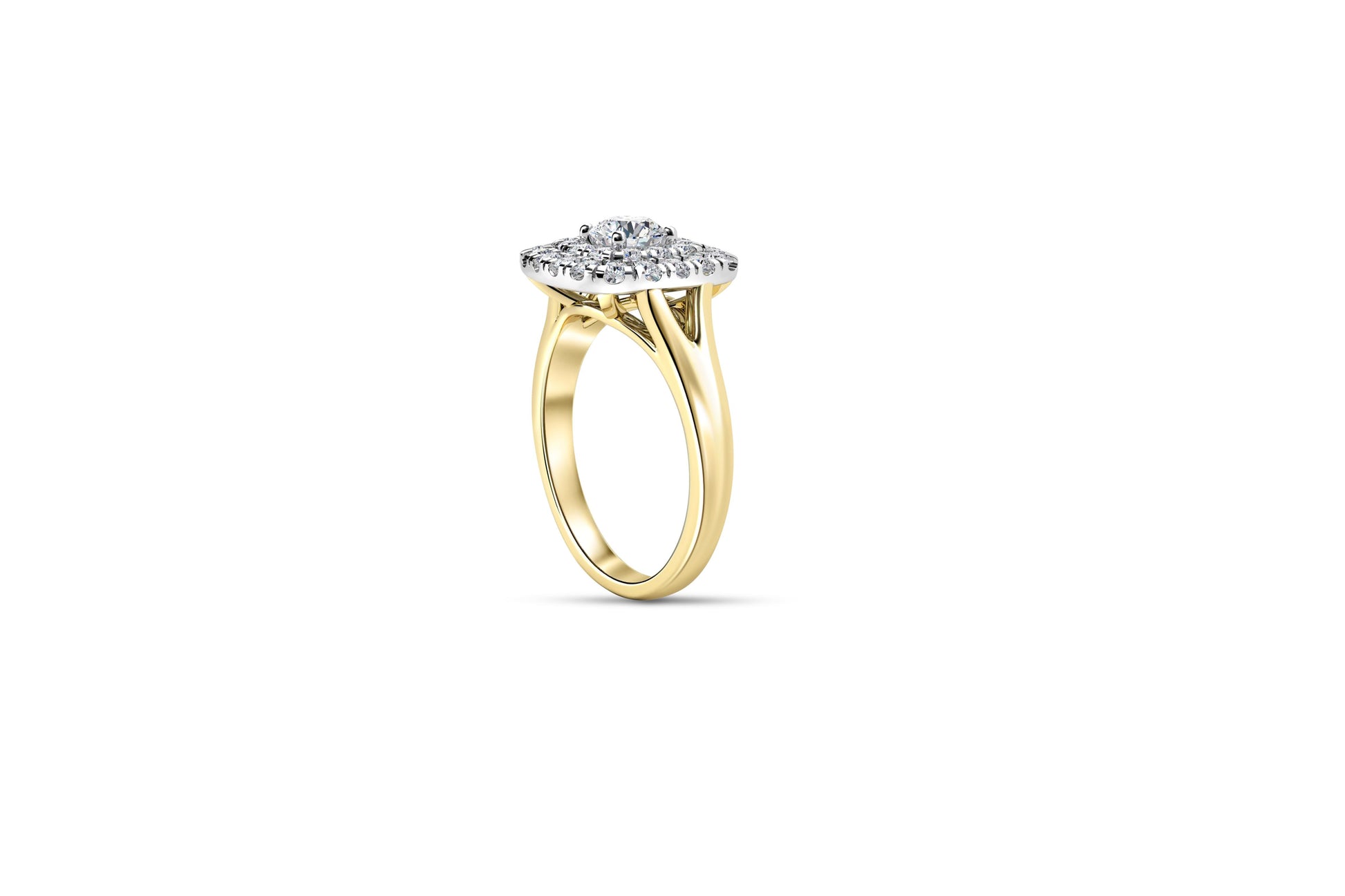 Double Halo Cathedral Set moissanite 14k gold ring