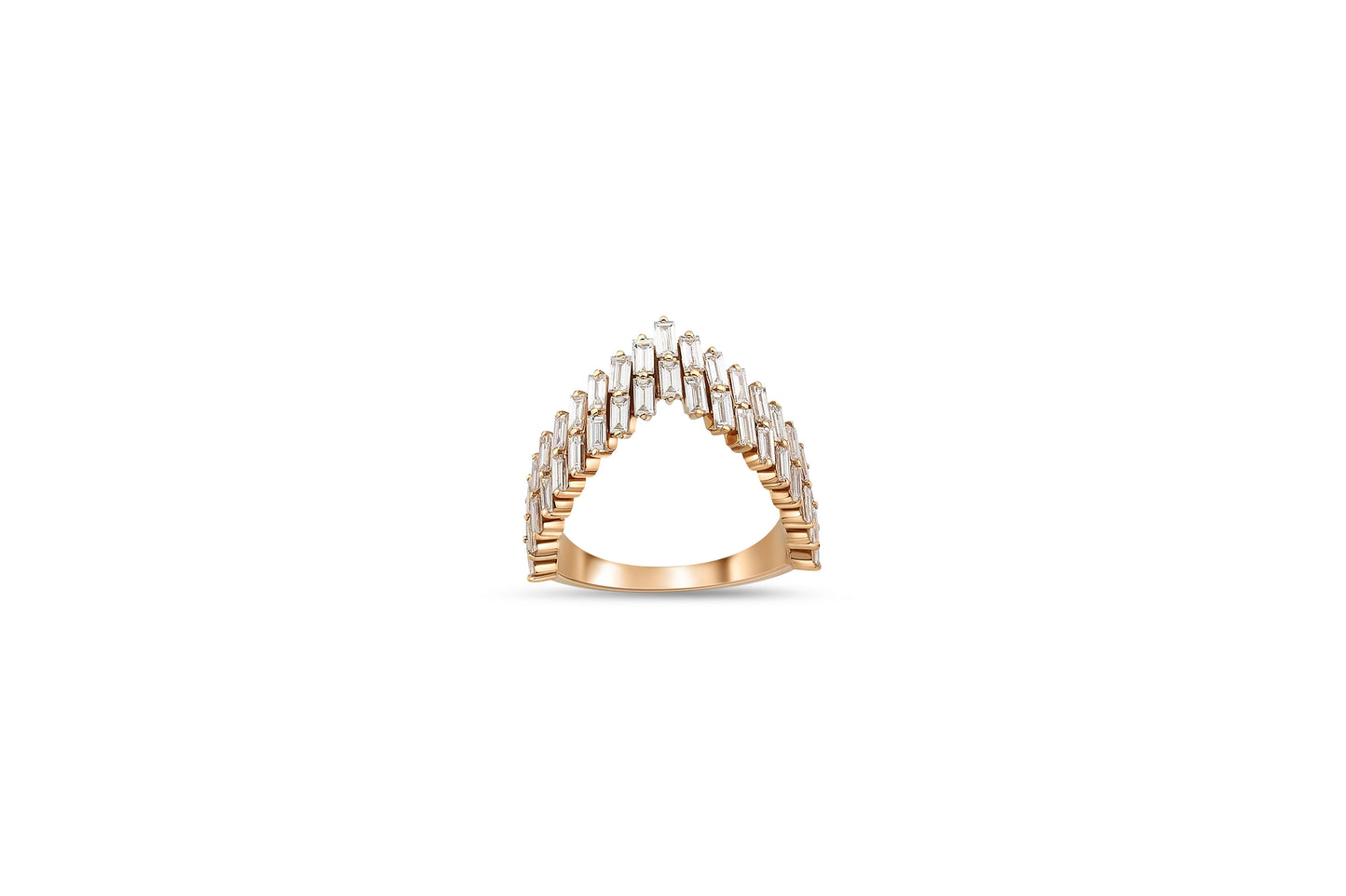 Art Deco Baguette Chevron 14k gold ring