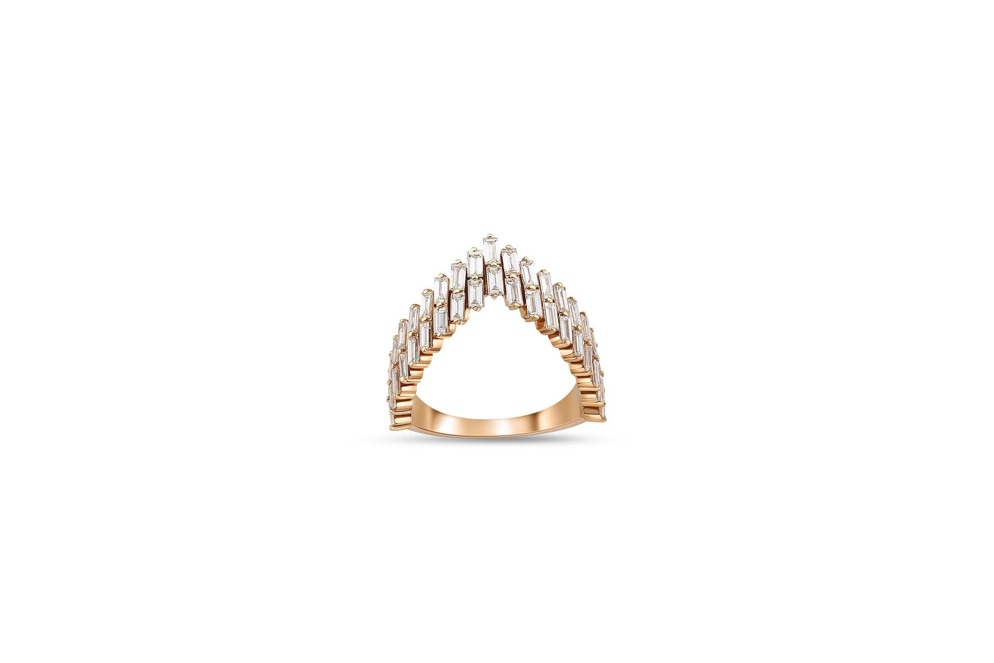 Art Deco Baguette Chevron 14k gold ring