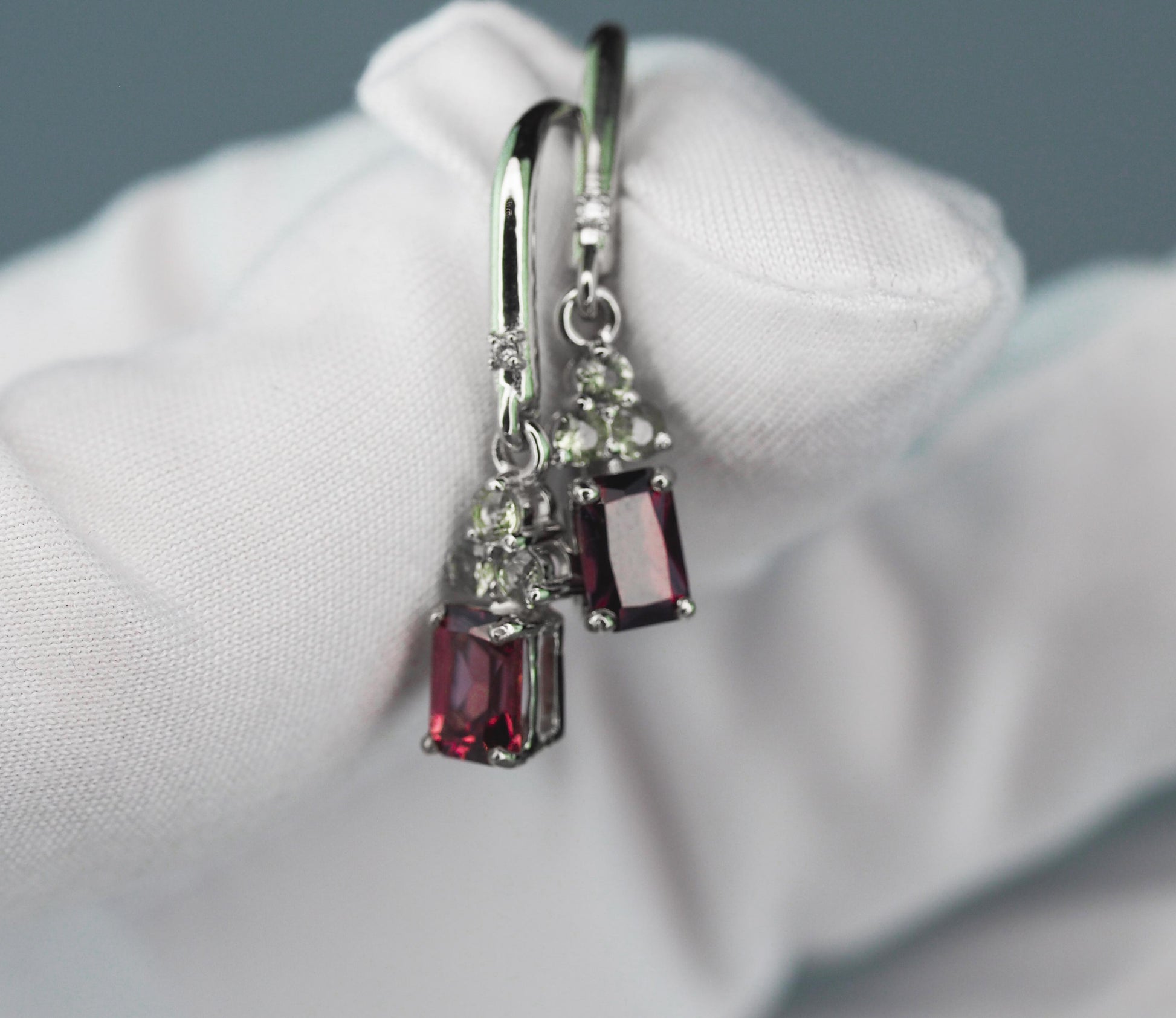 Garnet, tourmaline 14k gold earrings