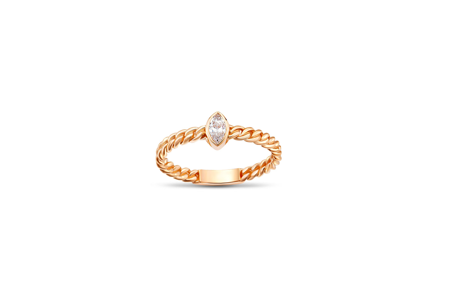 Marquise moissanite Cuban Link 14k gold ring