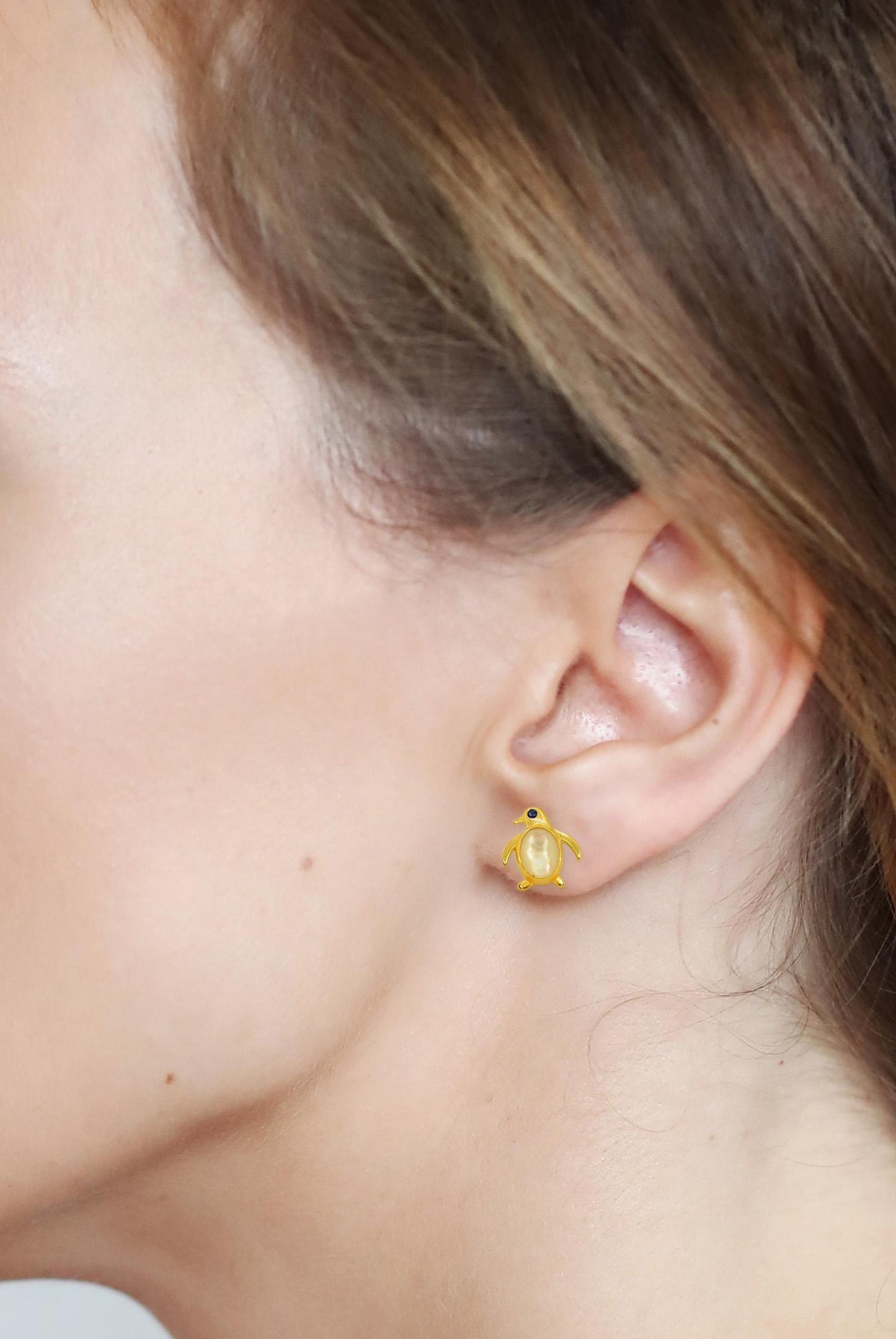 Pinguin 14k gold earrings studs