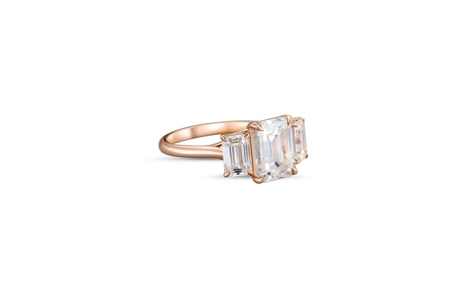 Emerald Cut Moissanite Three Stone Engagement 14k gold Ring