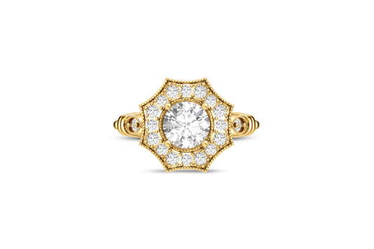 Vintage Round Moissanite Engagement 14k Gold Ring