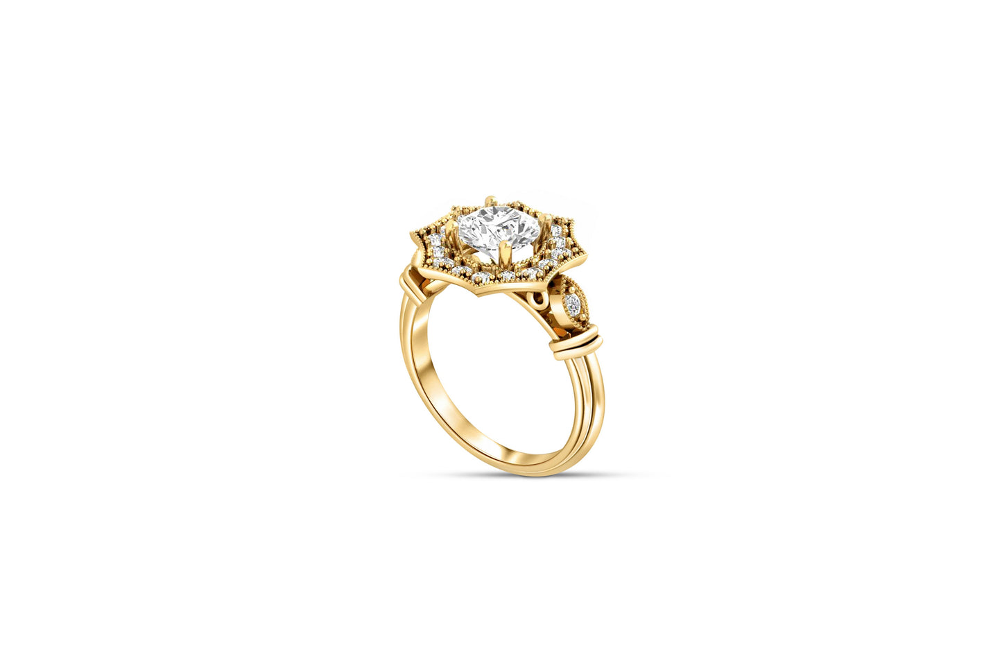 Vintage Round Moissanite Engagement 14k Gold Ring