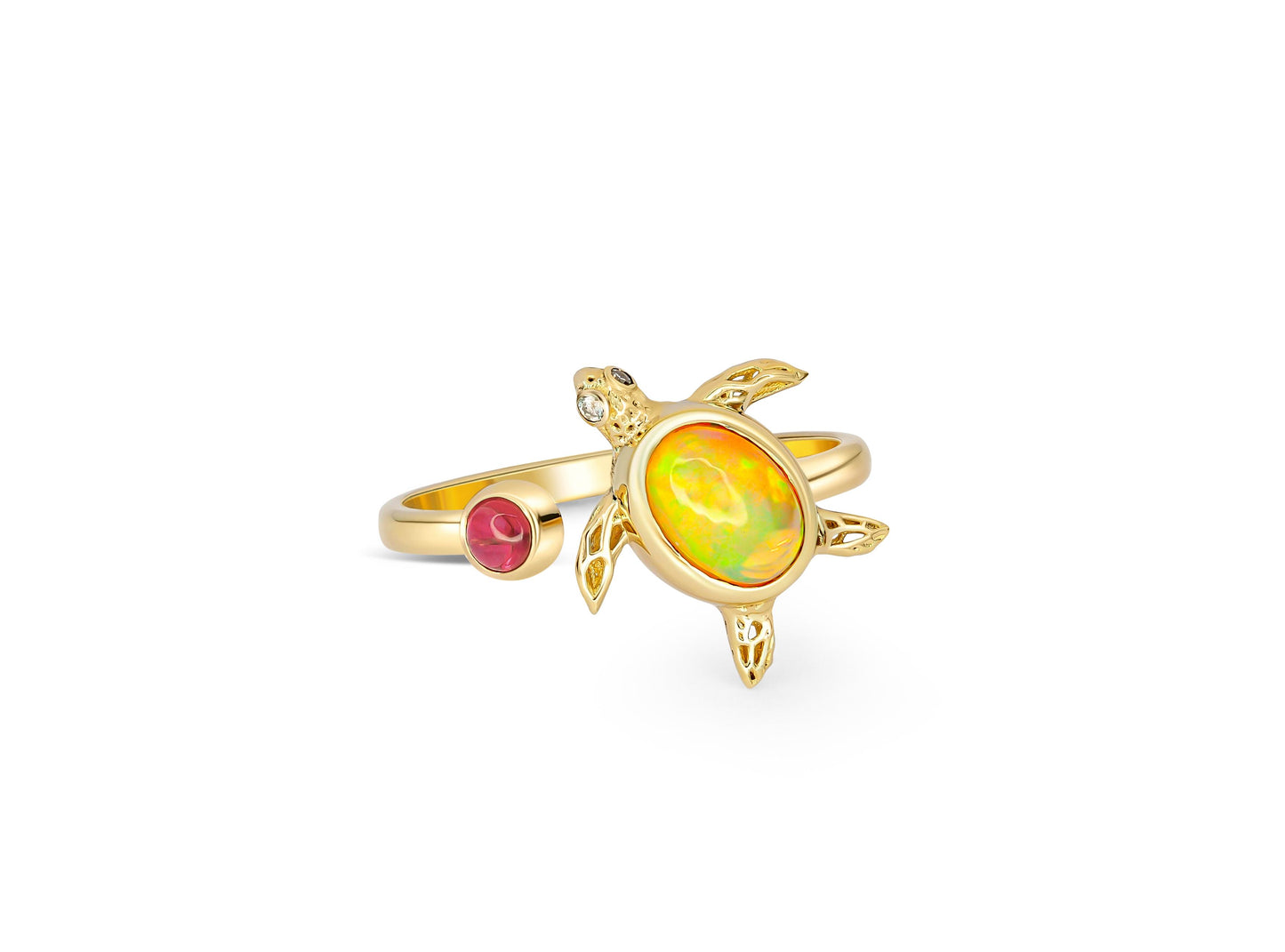 Sea Turtle 14k gold ring with opal