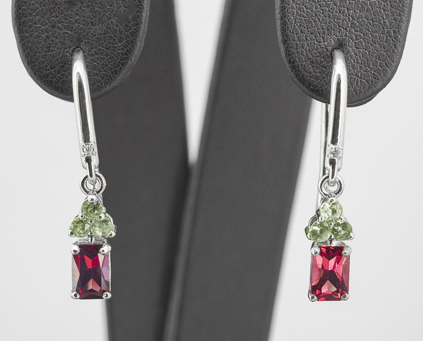 Garnet, tourmaline 14k gold earrings