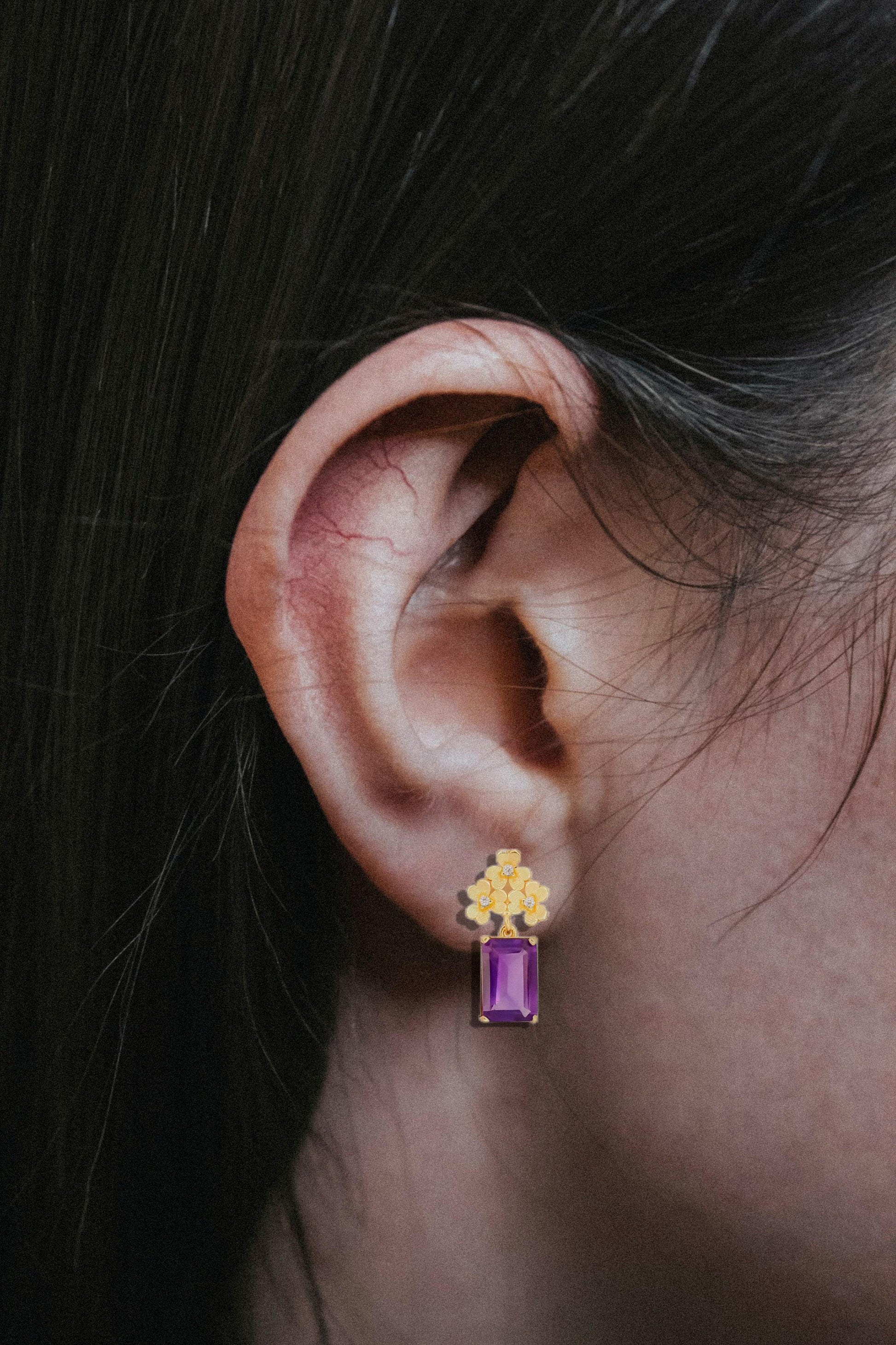 Amethyst 14k gold earrings studs