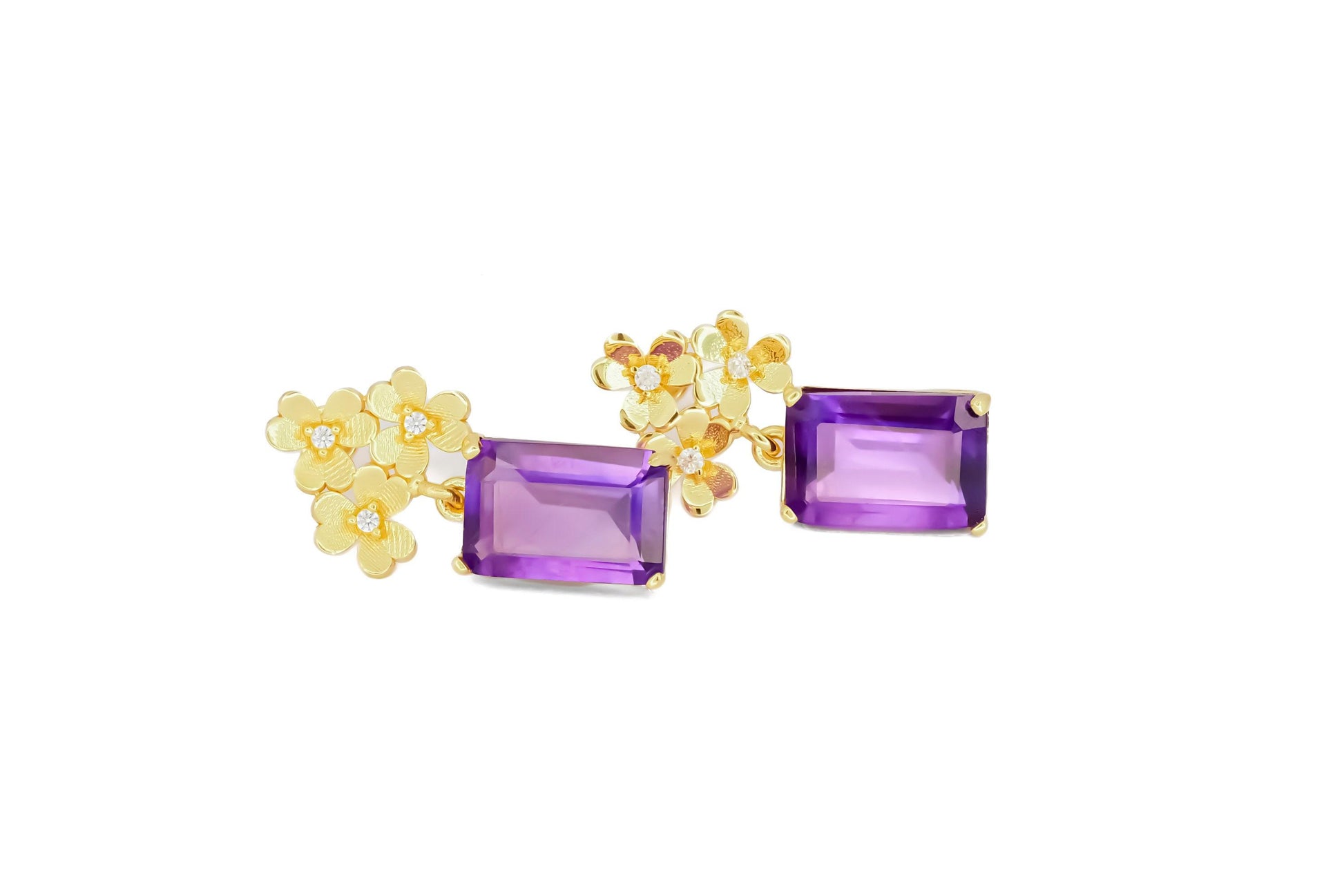 Amethyst 14k gold earrings studs