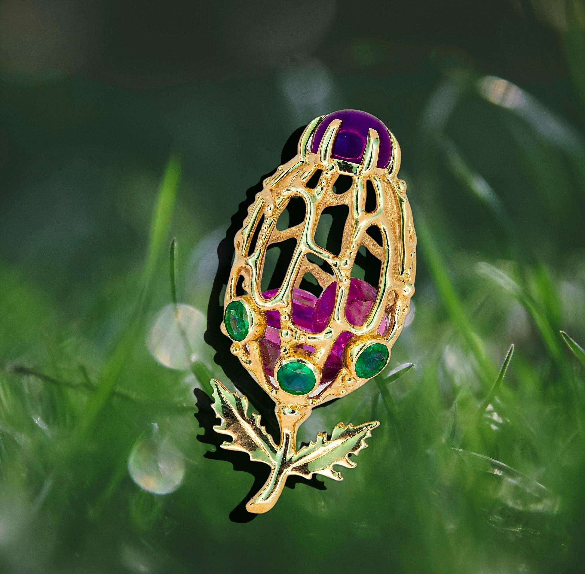 Amethyst Flower Bud Pendant in 14k gold
