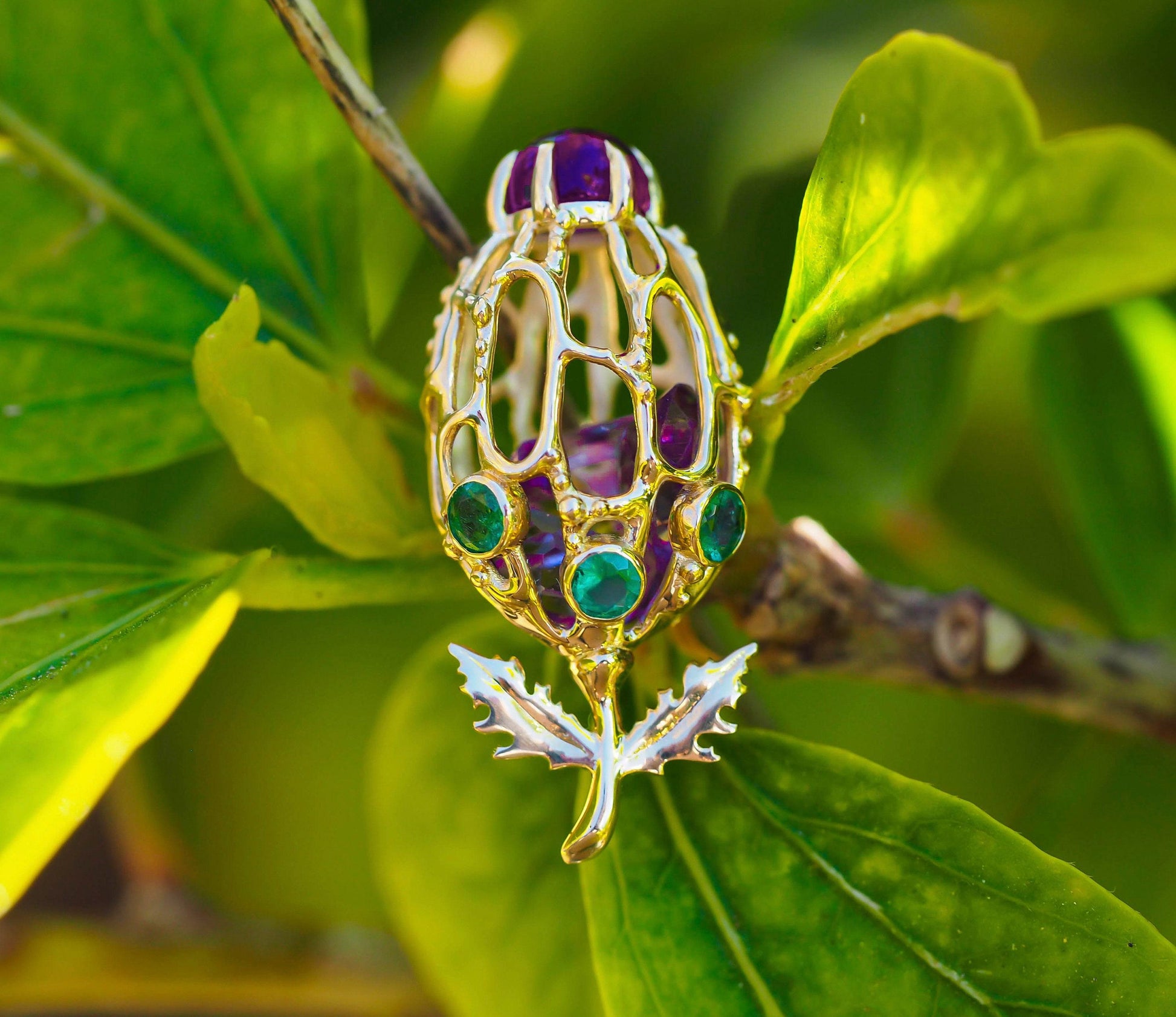 Amethyst Flower Bud Pendant in 14k gold