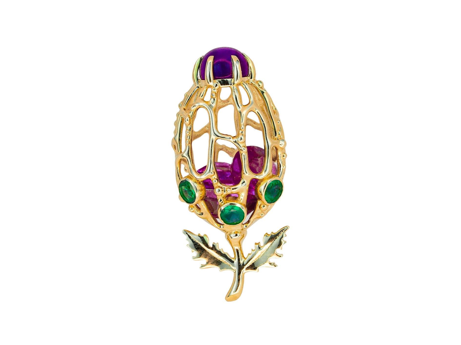 Amethyst Flower Bud Pendant in 14k gold