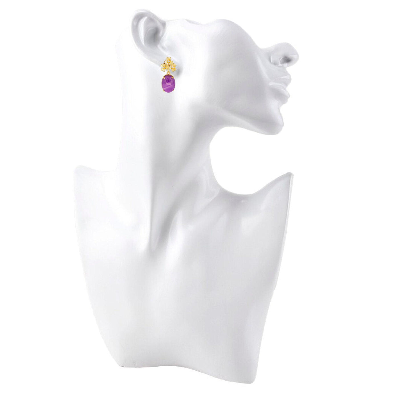 Amethyst cabochon 14k gold earrings