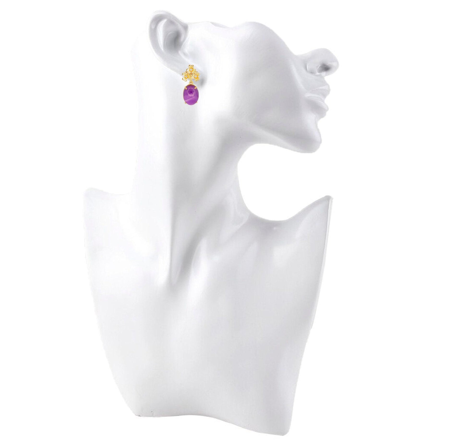 Amethyst cabochon 14k gold earrings