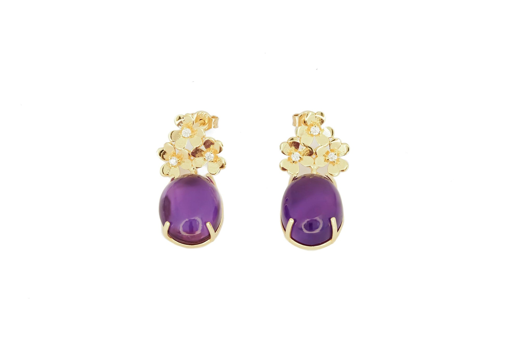 Amethyst cabochon 14k gold earrings