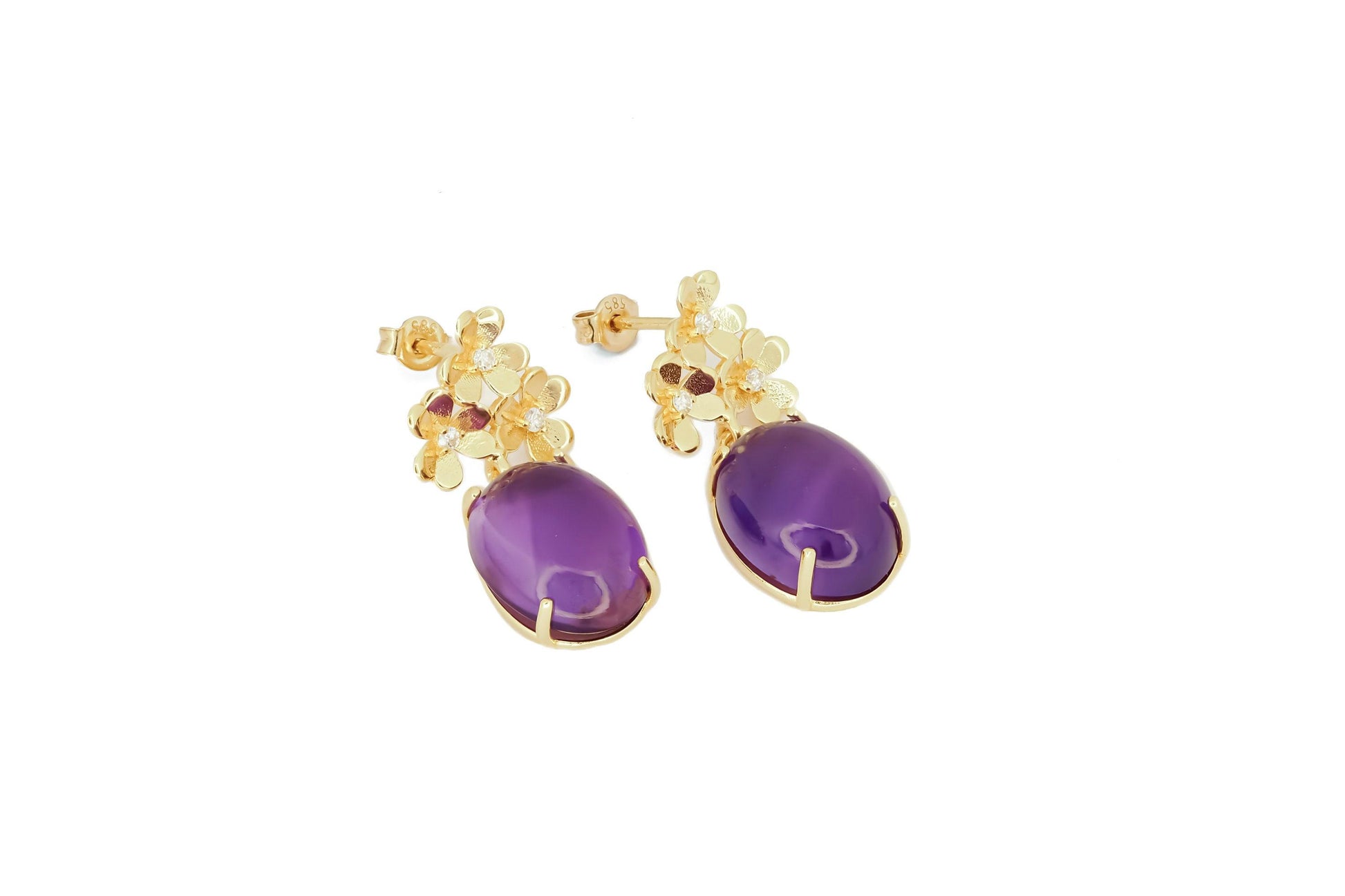 Amethyst cabochon 14k gold earrings