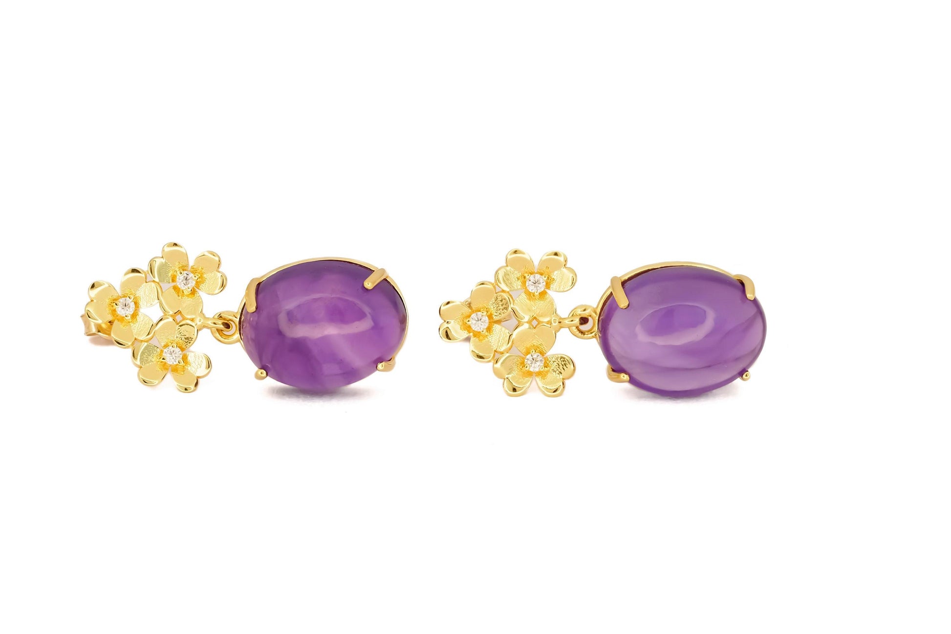 Amethyst cabochon 14k gold earrings