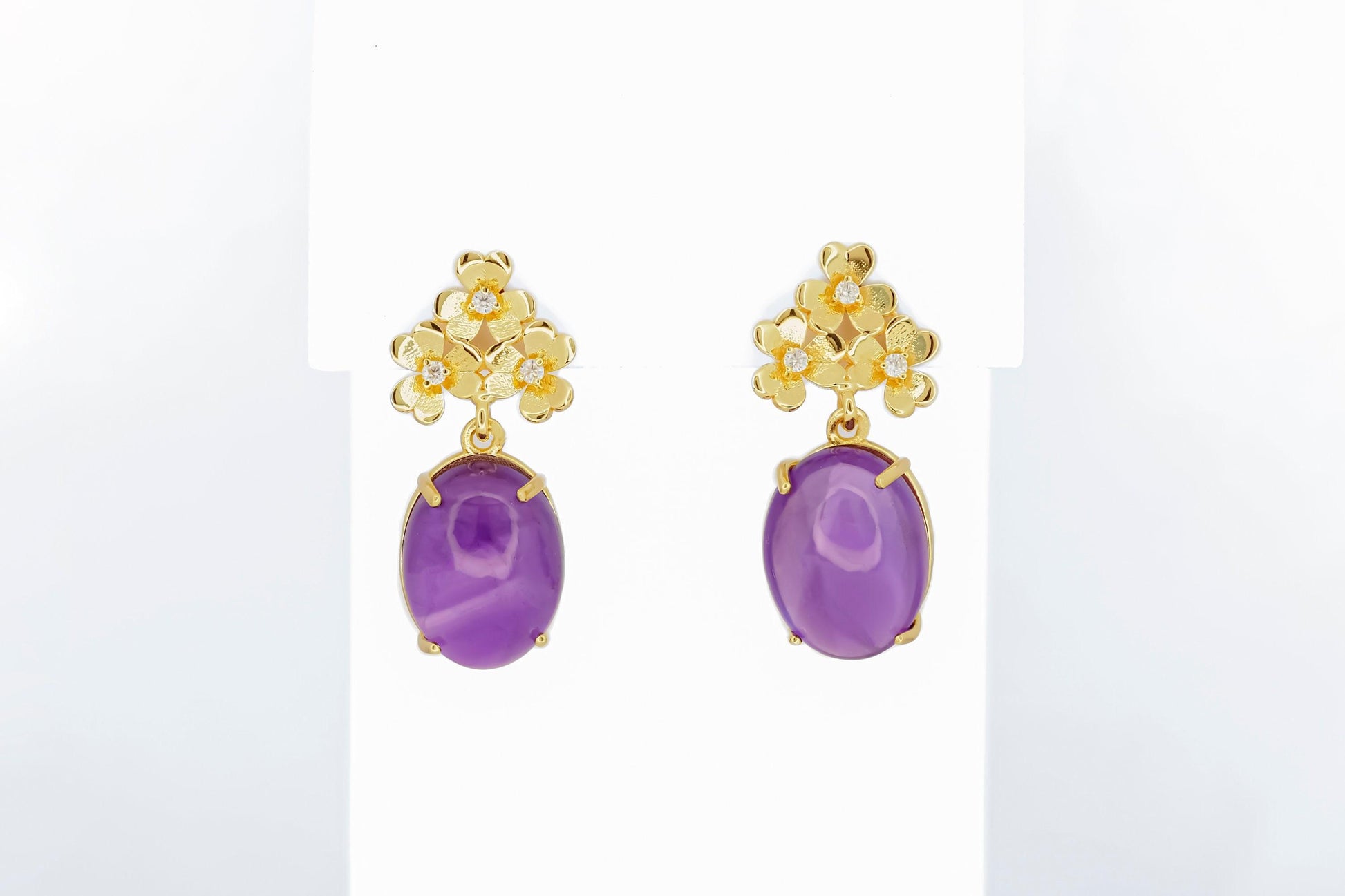 Amethyst cabochon 14k gold earrings