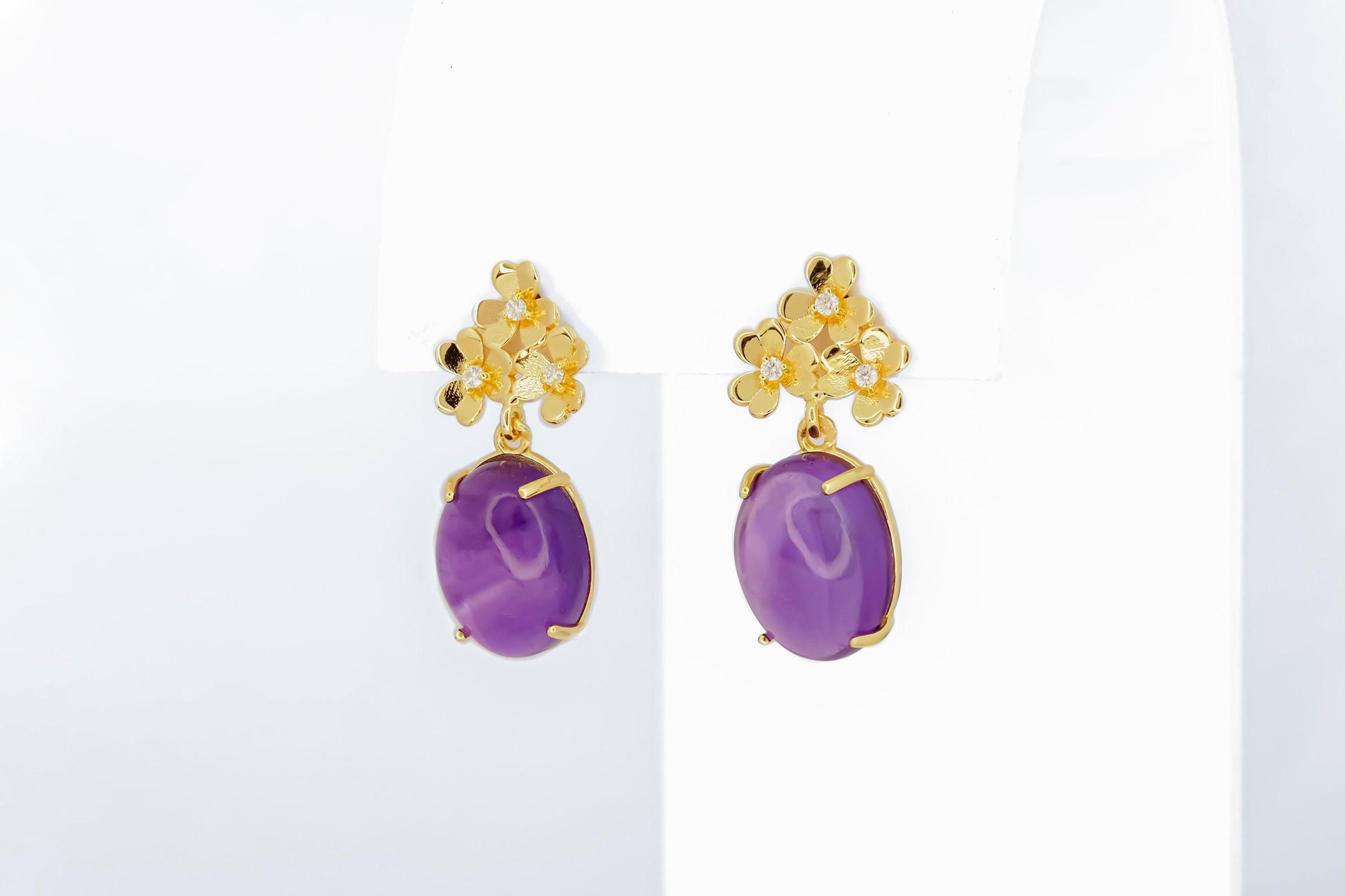 Amethyst cabochon 14k gold earrings