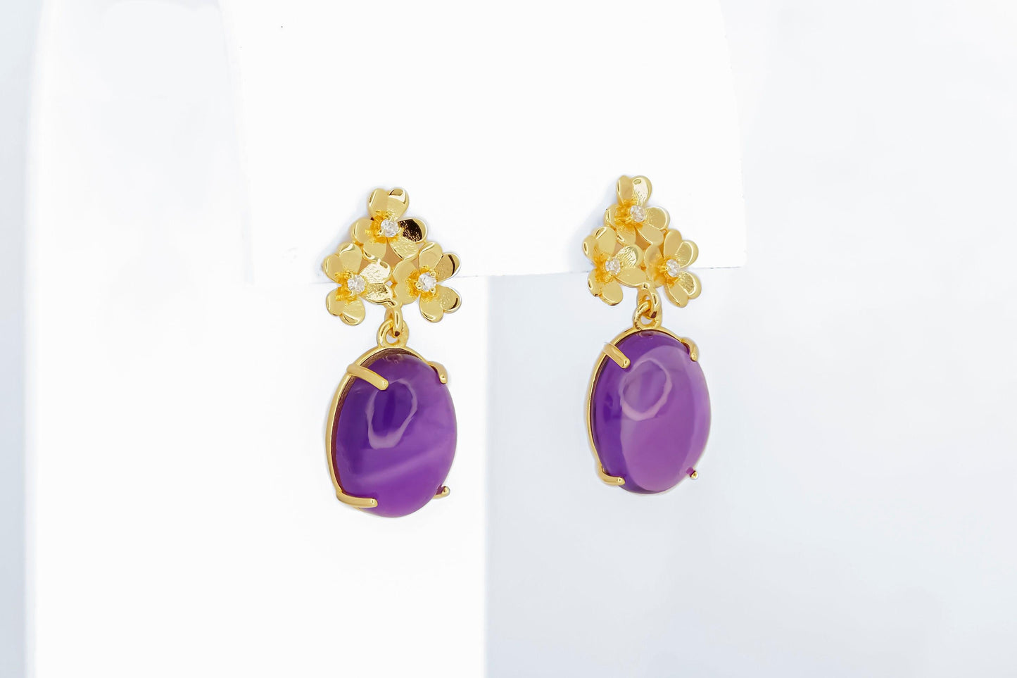 Amethyst cabochon 14k gold earrings