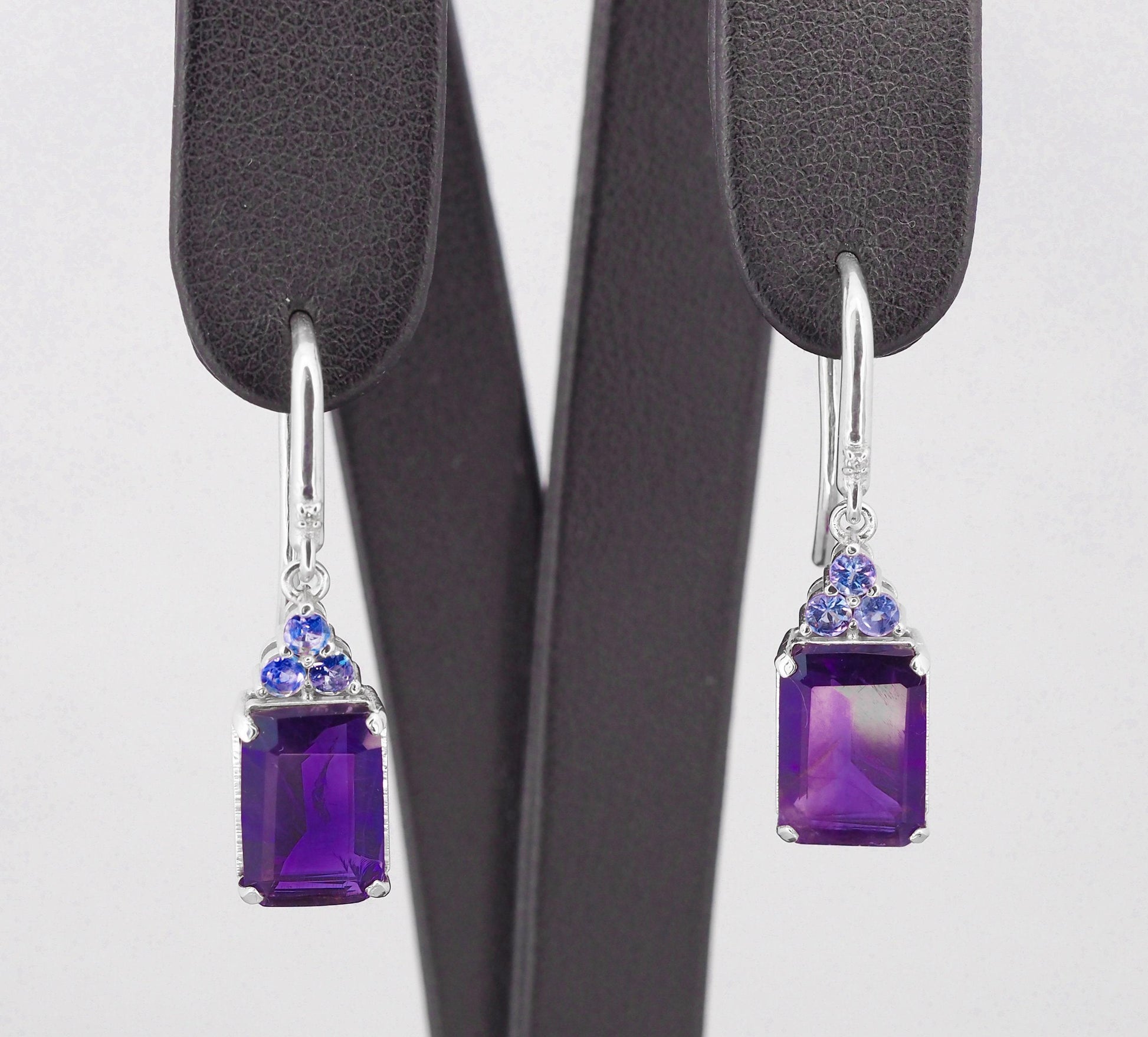 Amethyst, tanzanite 14k gold earrings